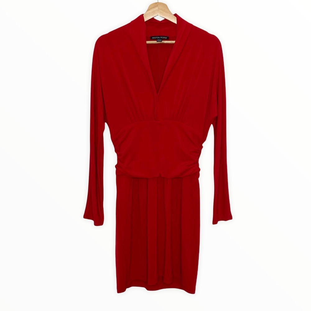 💃❤Boston Proper Red Long Sleeve V-Neck Dress❤💃